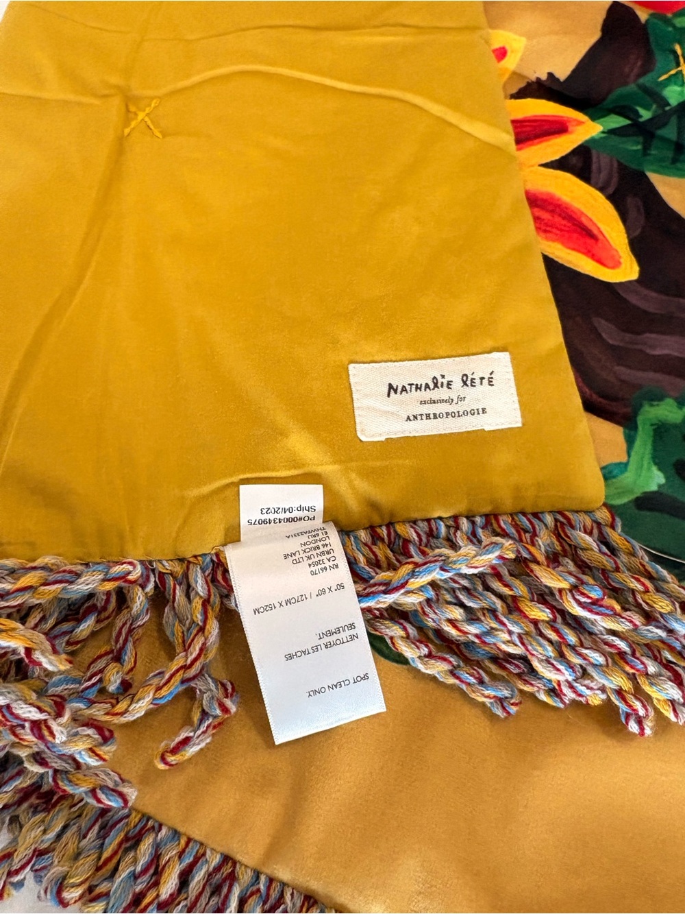 Anthropologie Mustard Yellow Floral Owl Throw Blanket - Picture 6 of 9